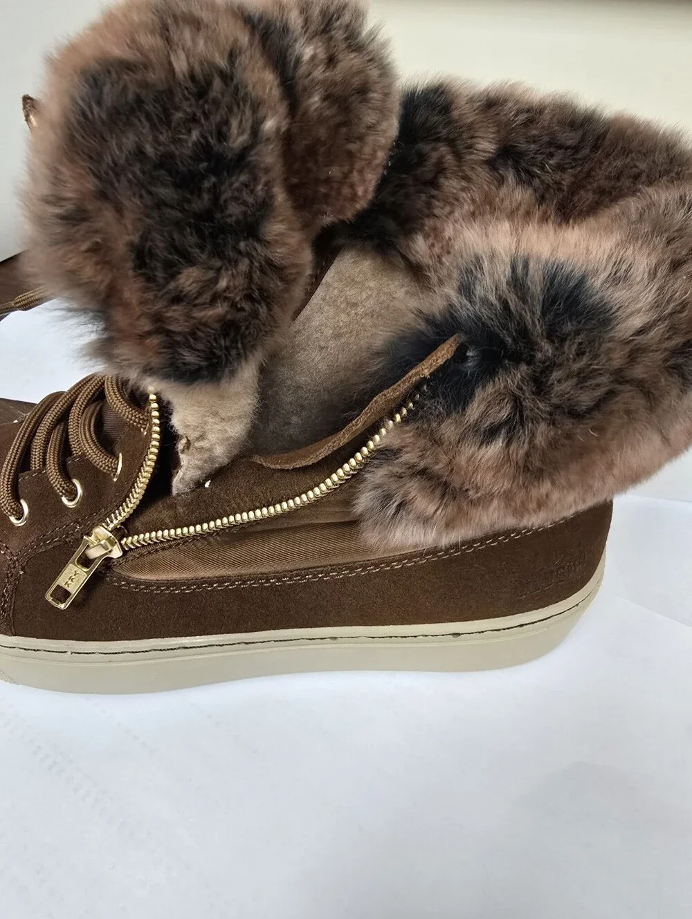Cougar Danica Brown Suede Real Rabbit Fur Waterproof Winter Sneaker Boots NWT